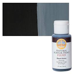 Natural Earth Paint Natural Fluid Acrylik Paint - Black Ochre, 30 ml - Bottle and Swatch