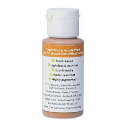 Natural Earth Paint Natural Fluid Acrylik Paint - Raw Sienna, back of a 30 ml bottle