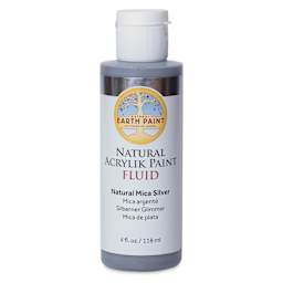 Natural Earth Paint Natural Fluid Acrylik Paint - Silver Mica, 118 ml - front of bottle