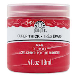 FolkArt Super Thick Acrylic Paint - Red, 4 oz jar, front of jar