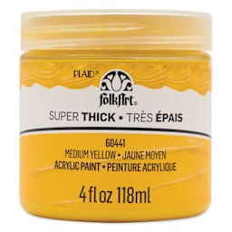 FolkArt Super Thick Acrylic Paint - Medium Yellow, 4 oz jar, front of jar