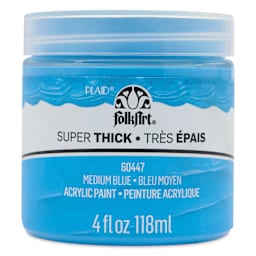FolkArt Super Thick Acrylic Paint - Medium Blue, 4 oz jar, front of jar