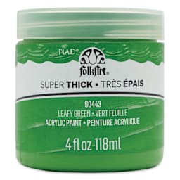 FolkArt Super Thick Acrylic Paint - Leafy Green, 4 oz jar, front of jar