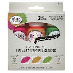 Testors Craft Acrylic Paint - Set of 3, Fluorescent Colors front of package
