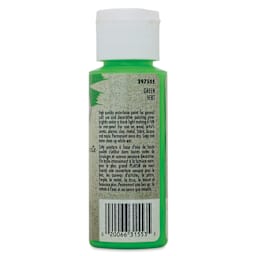 Testors Craft Acrylic Paint - Fluorescent Green, back of a 2 oz Bottle