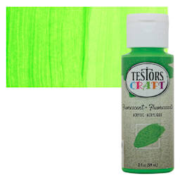 Testors Craft Acrylic Paint - Fluorescent Green, 2 oz Bottle and swatch