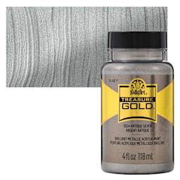 FolkArt Treasure Gold Acrylic Paint - Antique Silver, 4 oz Jar and swatch