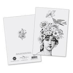 Alibabette Editions Flora Watercolor Card (front and back of card)