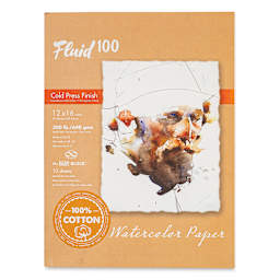 Fluid 100 Watercolor Paper Block - 12" x 16", Pkg of 10 Sheets, 300 lb, Cold Press