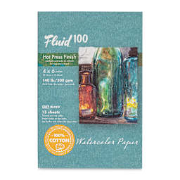 Fluid 100 Watercolor Paper Block - 4" x 6", Pkg of 15 Sheets, 140 lb, Hot Press