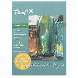 Fluid 100 Watercolor Paper Block - 12" x 16", Pkg of 15 Sheets, 140 lb, Hot Press