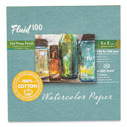 Fluid 100 Watercolor Paper Block - 8" x 8", Hot Press, 140 lb, 15 Sheets