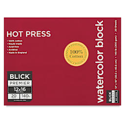 Blick Premier Watercolor Block - 12" x 16", Hot Press, 140 lb, 20 Sheets