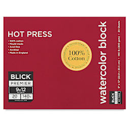 Blick Premier Watercolor Block - 9" x 12", Hot Press, 140 lb, 20 Sheets