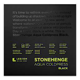 Legion Stonehenge Aqua Black Watercolor Paper Pad - 10'' x 10'', Cold Press, 15 Sheets