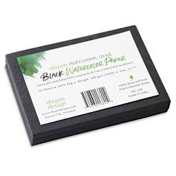 Shizen Black Watercolor Paper - 5" x 7", Hot Press/Smooth, 50 Sheets in package