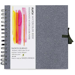 Shizen Design Black Watercolor Journal - 6" x 6", Smooth
