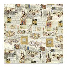Black Ink Florentine Print Decorative Paper - Renaissance Manuscript, 12" x 12"