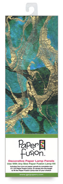 Paper Fusion Decorative Paper Lamp Panels - Gold and Turquoise Marble Momi pattern in package