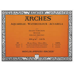 Arches Watercolor Block - 14" x 20", 140 lb (300 gsm), Rough, 20 Sheets. Orange cover.