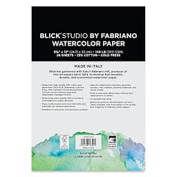 Watercolor Paper, Pkg of 20 Sheets Cold Press 9 1/2" X 13" 140lb  Back of Package  
