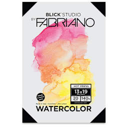 Watercolor Paper, Pkg of 20 Sheets-Hot Press 13" x 19" 140lb  Front of Package
