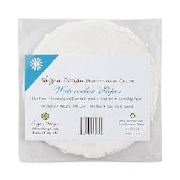 Shizen Professional Watercolor Paper - 6", Round Deckle Edge, Hot Press, 10 Sheets