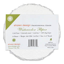 Shizen Watercolor Paper - 6", Round Deckle Edge, Cold Press/Rough, 10 Sheets