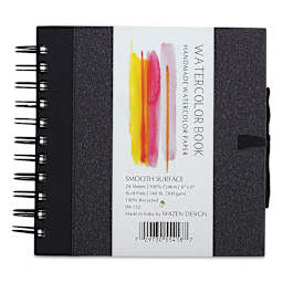 Shizen Watercolor Journals - Front view of 6" x 6" Hot Press Journal with black cover