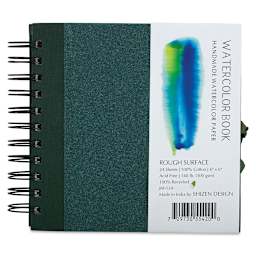 Shizen Watercolor Journals - Front view of 6" x 6" Rough Press with green cover