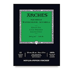 Arches Watercolor Pad - 9" x 12", 140 lb, Cold Press, Fold-over, 12 Sheets