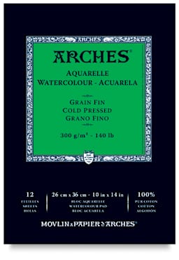Arches Watercolor Pad - 10'' x 14'', 140 lb, Cold Press, Fold-over, 12 Sheets