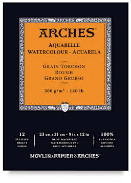 Arches Watercolor Pad - 9'' x 12'', 140 lb, Rough, Fold-over, 12 Sheets
