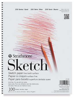 Strathmore 200 Series Sketch Pad - front cover of 8-1/2" x 11" pad, Wire Bound on Side 