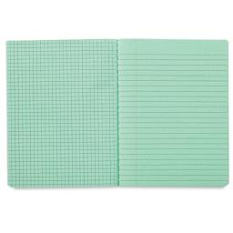 Pacon Dual Ruled Composition Books - Inside spread of Green book showing grid and lined pages