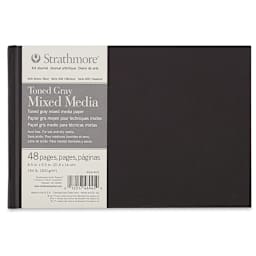 Hardbound Toned  Mixed Media Artist Journal - Front of Gray paged journal with label