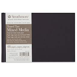 Hardbound Toned  Mixed Media Artist Journal - Front of Tan paged journal with label