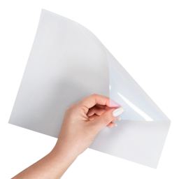 Speedball Screen Printing Ink Jet Transparency Sheet, corner held to show transparency