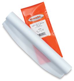 Clearprint 1000H Drafting Vellum Slightly unrolled Vellum roll over packaging showing transparency