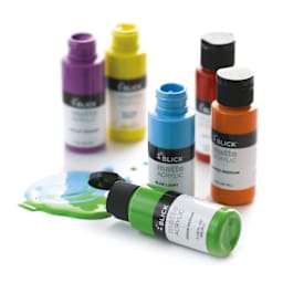 Blick Matte Acrylic Paints and Sets, bottles with caps off