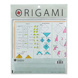 Yasutomo Origami Colored Paper Assortment - Assorted Sizes, Medium, Pkg of 55 Sheets (back of package)
