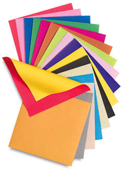 Aitoh Double-Sided Origami Papers - Sheets shown with Two sheets folded to shown different colors