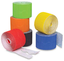 Pacon Bordette Scalloped Borders - Rolls of assorted color Borders shown stacked
