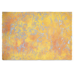 Marbled Momi Decorative Paper - Full sheet example of Peach, Yellow and Silver Paper