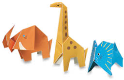 Fold'ems Fold-by-Number Origami Papers - Finished Origami Wild Animals shown together
