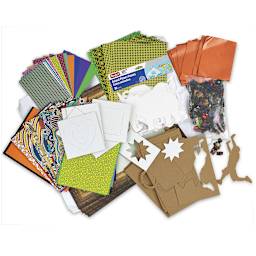 Roylco Remnants Value Pack - Top view of stacks of various color papers and forms