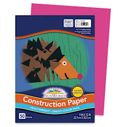 Pacon Sunworks Construction Paper - Hot Pink, 9" x 12", Pkg of 50 Sheets