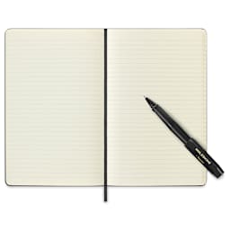Moleskine "The Classics" Notebook and Pen Set open to show lined paper with pen