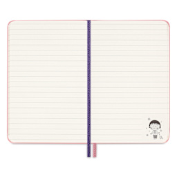 Moleskine Limited Edition Sakura Notebook by Momoko Sakura, open showing character printed on corner
