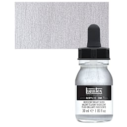Liquitex Professional Acrylic Ink - Iridescent Bright Silver bottle and swatch